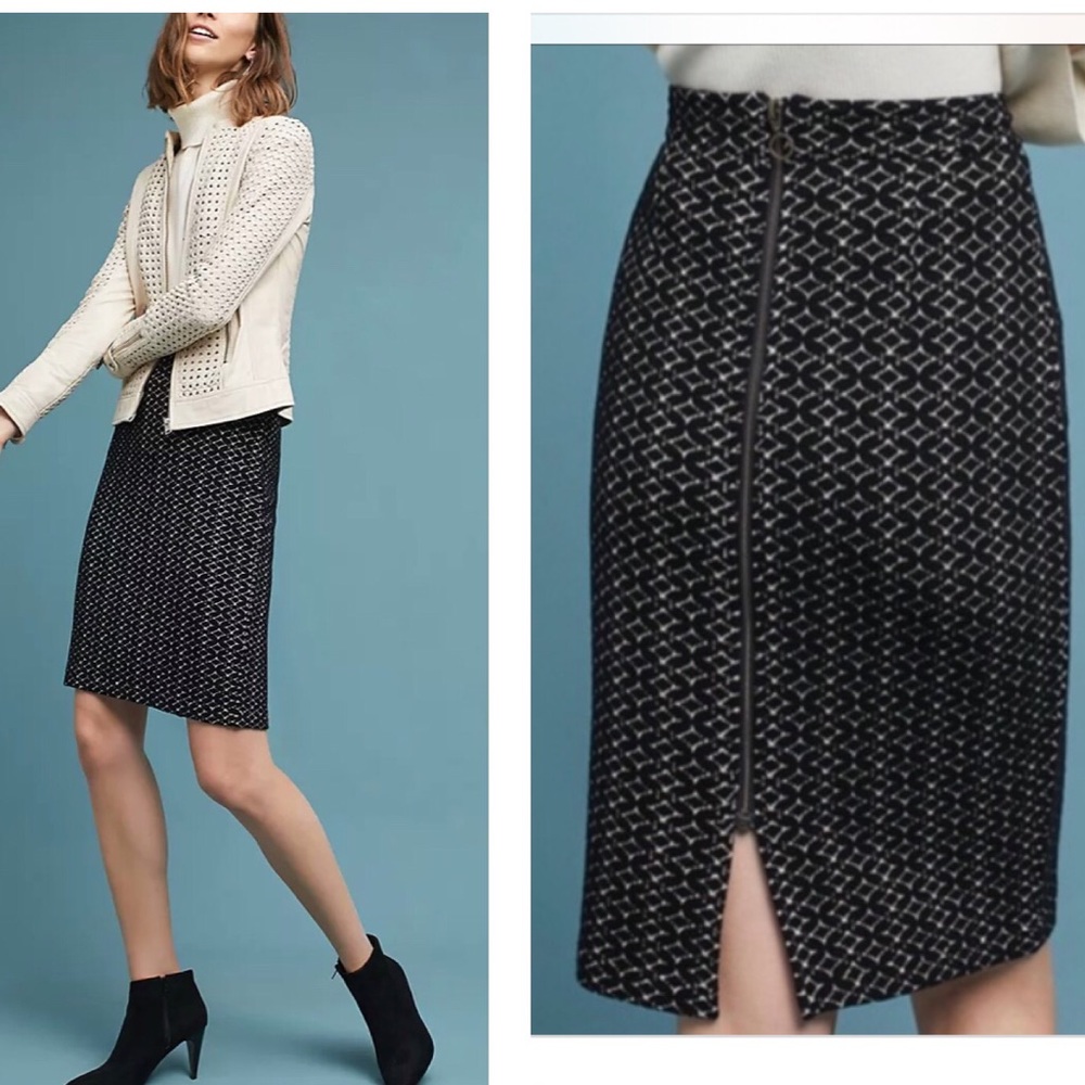 Anthropologie Maeve black knit pencil skirt with white diamond pattern - Picture 1 of 7